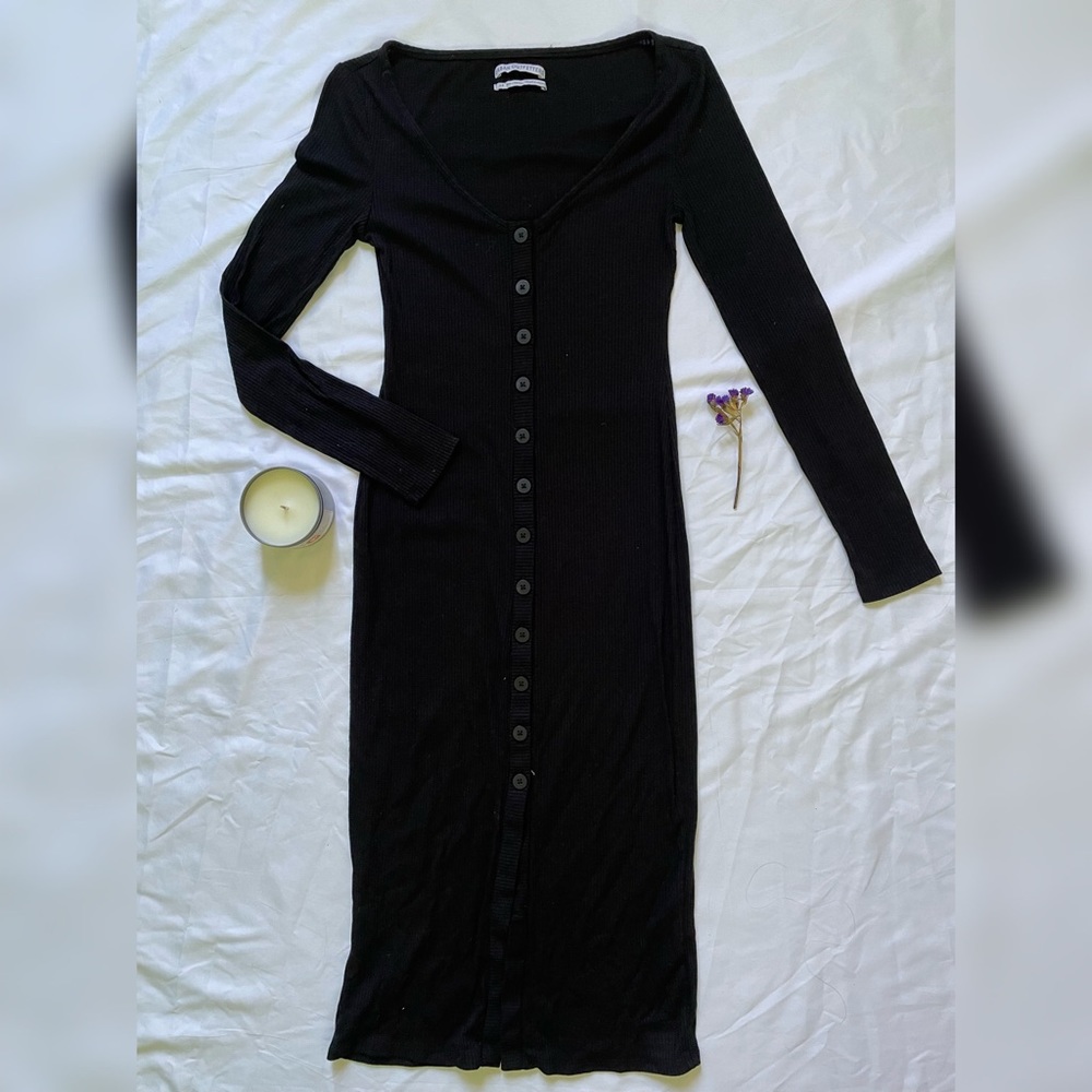 Urban Outfitters Long Sleeve Knit Black Midi Dress